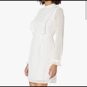 CATHERINE MALANDRINO LONG SLEEVE RUFFLE FRONT DRESS (WHITE/GOLD)